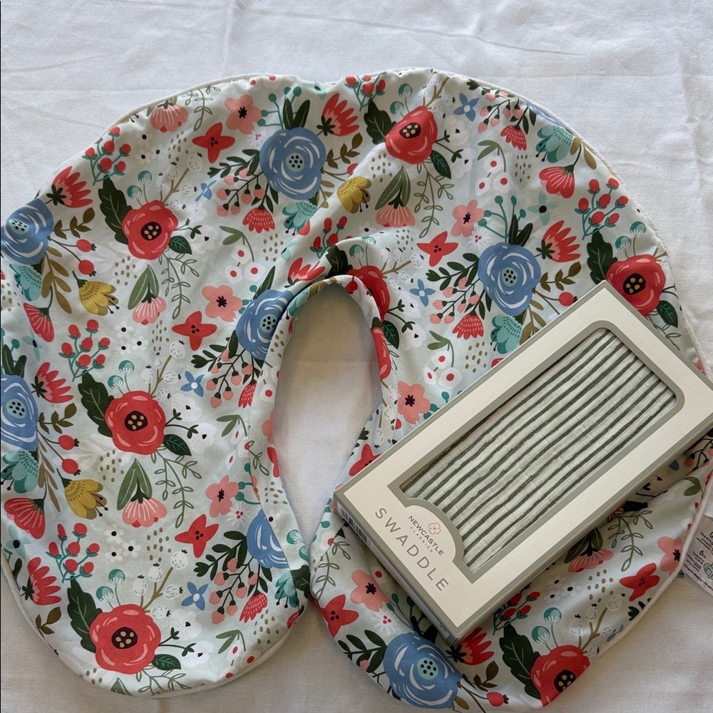 Boppy Floral Nursing Pillow COVER with Swaddle Bundle